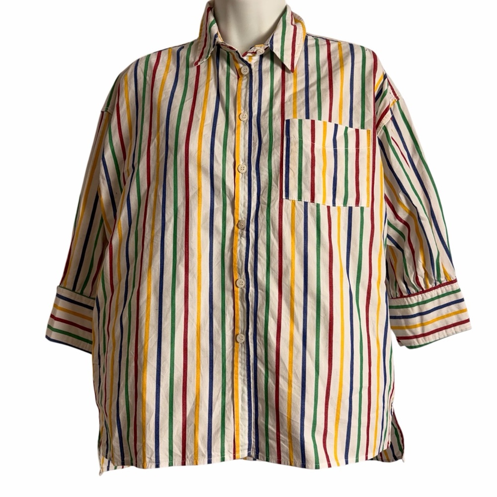 Pomander Place Rainbow Striped Adair Boyfriend Shirt Size XS